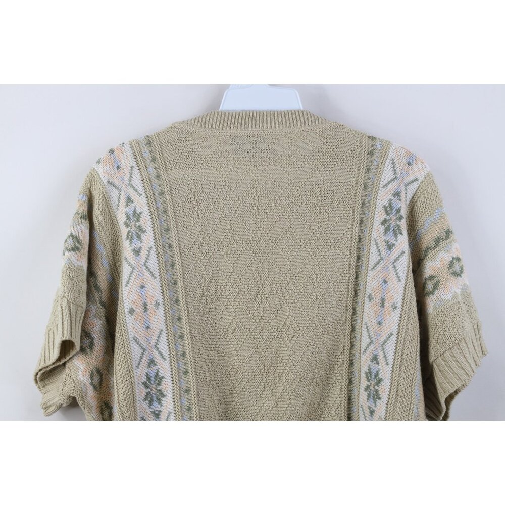 Vintage 90s Streetwear Womens Large Flower Fair Isle Knit Short Sleeve Sweater - Picture 9 of 10
